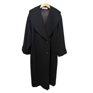 Vintage Christian Dior Loro Piana Black Lambswool Coat 60s Shawl Collar USA 14